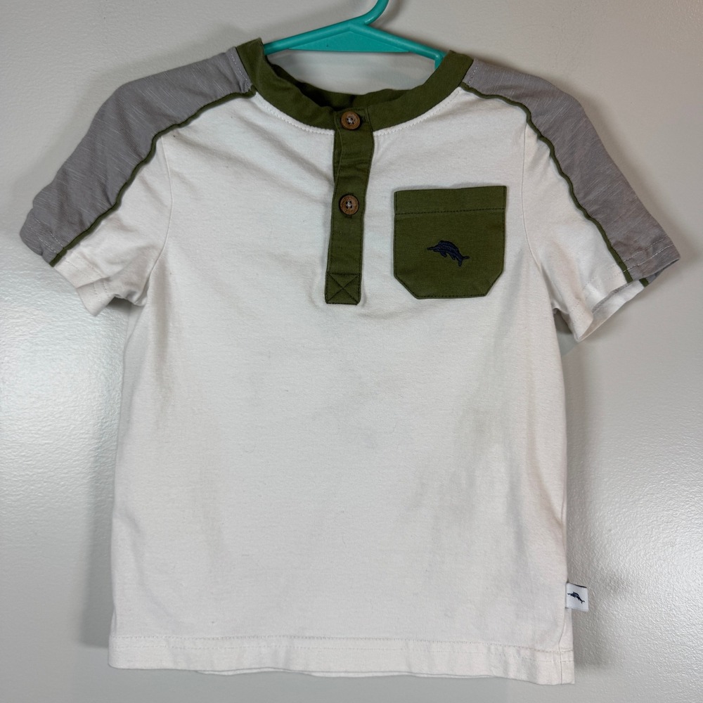 Tommy Bahama Boys 2T Henley Shirt White Green Gray Marlin Short Sleeve